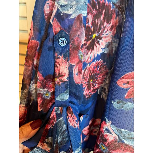 Kut From the Kloth sheer floral tunic blouse L convertible sleeves v neck - Picture 5 of 5